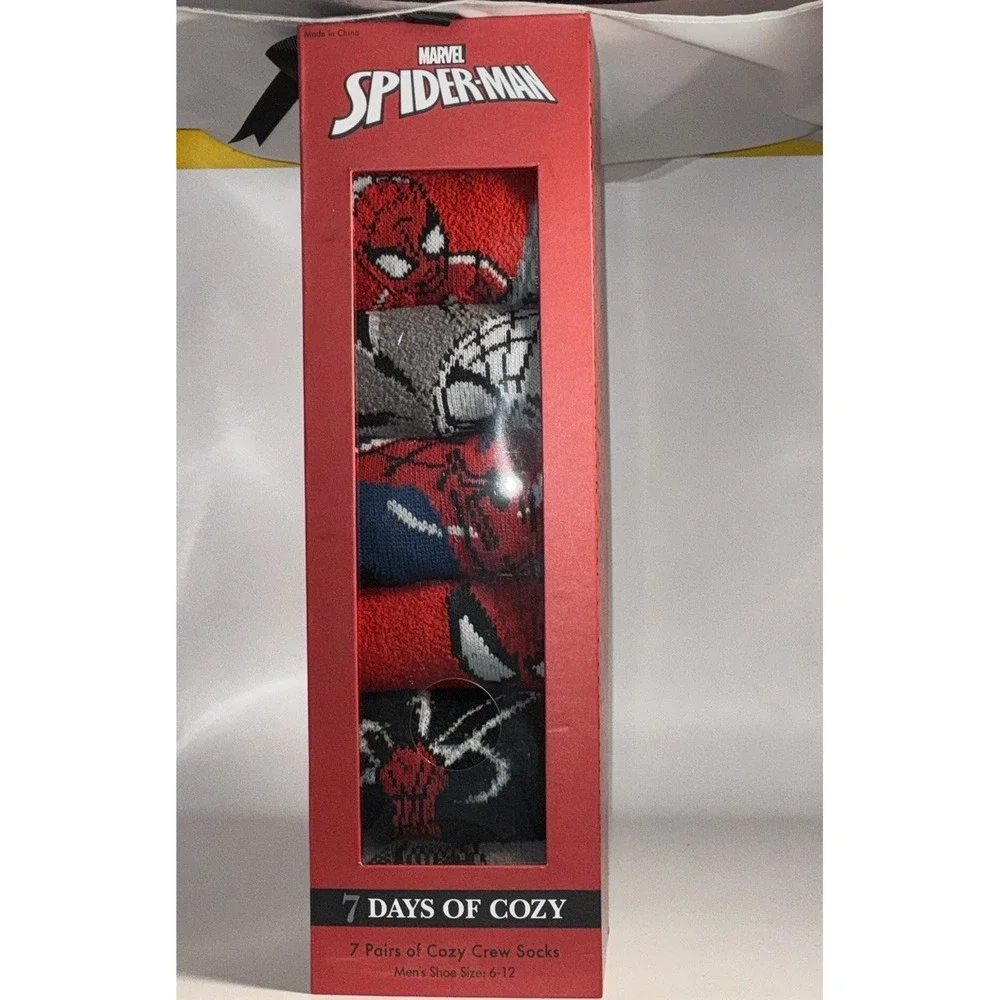 Marvel Spider-Man Men's Cozy Crew Socks 7-Pack Gift Box Set Shoe Size 6-12 NEW